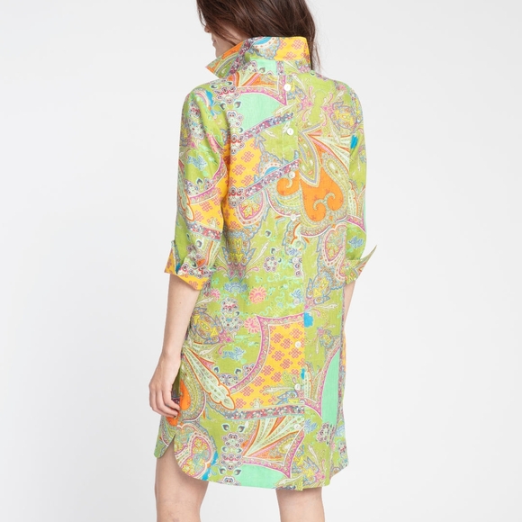 XL Jason Wu Aileen 3/4 Sleeve Linen Paisley Print Dress - Picture 2 of 14